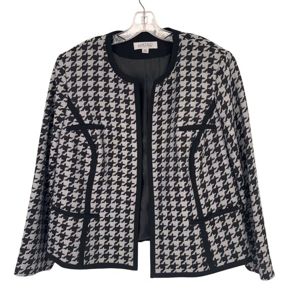 Kasper Womens Houndstooth Blazer Jacket Size 18W plus Black gray lined career - Picture 1 of 10